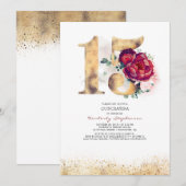 キンセアニェラ金ゴールドとブルゴーニュレッド15誕生日 招待状 (正面/裏面)