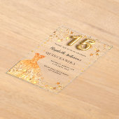 キンセアニェラ金ゴールドのドレススター澄ん アクリル招待状 (レイダウン)