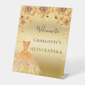 キンセアニェラ金ゴールドグリッタードレス花模様歓迎 台座サイン (正面)