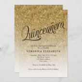 キンセアニェラ金ゴールドグリッター誕生日招待状 招待状 (正面/裏面)
