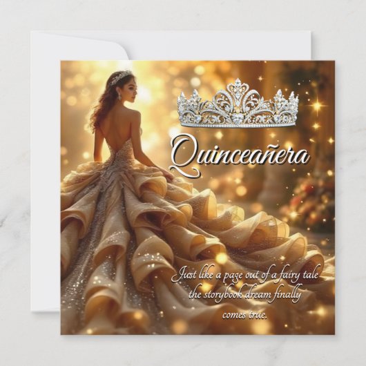 キンセアニェラ金ゴールドシルバードレスティアラ誕生日 招待状 (正面)