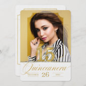 キンセアニェラ金ゴールドスペインの言語と写真 招待状 (正面/裏面)