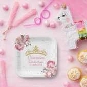 キンセアニェラ金ゴールドティアラグリッターアンドピンクフローラ ペーパープレート (パーティー)