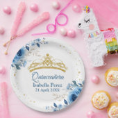 キンセアニェラ金ゴールドティアラグリッターアンドブルーフローラ ペーパープレート (パーティー)