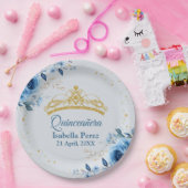 キンセアニェラ金ゴールドティアラグリッターアンドブルーフローラ ペーパープレート (パーティー)