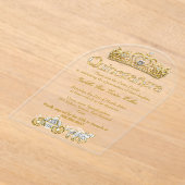 キンセアニェラ金ゴールドティアラダイヤモンドプリンセスキャリッジ アクリル招待状 (レイダウン)