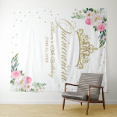 キンセアニェラ金ゴールドティアラホットピンクフローラ背景 タペストリー (インサイチュ(横))