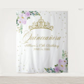 キンセアニェラ金ゴールドティアラ薄紫フローラ背景 タペストリー (正面)