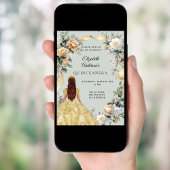 キンセアニェラ金ゴールドドレス花模様セージグリーン 招待状