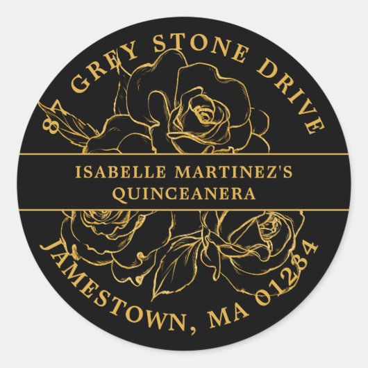 キンセアニェラ金ゴールドバラ差出人住所ラベル ラウンドシール (正面)