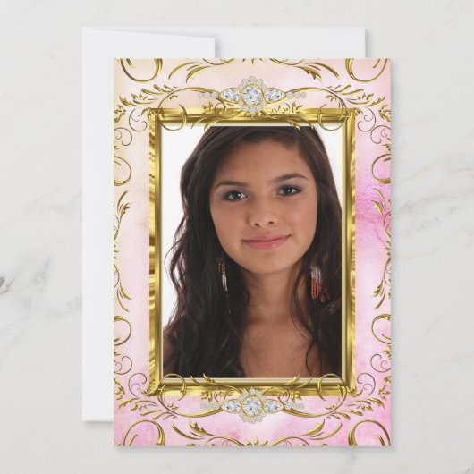 キンセアニェラ金ゴールドピンクダイヤモンドフォトバースデーパーティー 招待状 (裏面)