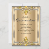 キンセアニェラ金ゴールドベージュイエロージェム15誕生日 招待状 (正面)