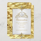 キンセアニェラ金ゴールドホイルフェイクホワイトパールティアラ 招待状 (正面/裏面)