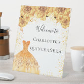 キンセアニェラ金ゴールドホワイトドレス花模様パーティー歓迎 台座サイン (インサイチュ)