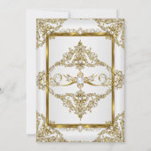 キンセアニェラ金ゴールドホワイトパールダマスクフォト誕生日 招待状 (裏面)