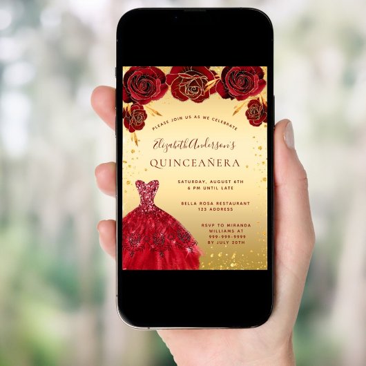 キンセアニェラ金ゴールドレッドグリッタードレス花模様 招待状