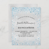 キンセアニェラ銀の青いグリッターの塵が輝く インビテーションポストカード (正面/裏面)