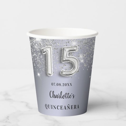 キンセアニェラ銀グリッターダストモノグラム 紙コップ (正面)