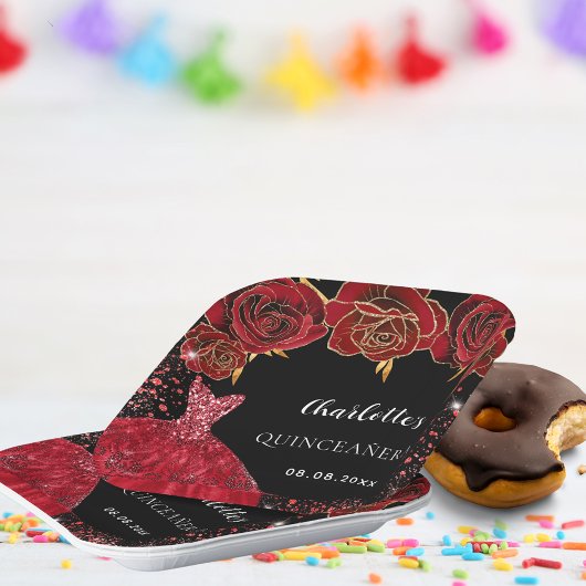 キンセアニェラ黒い赤いドレスの花 ペーパープレート