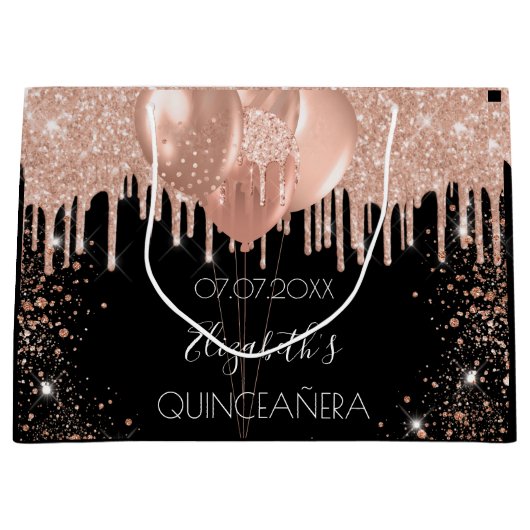 キンセアニェラ黒バラ金ゴールド風船 ラージペーパーバッグ (正面)