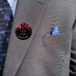 キンセアニェラ黒赤グリッター風船 缶バッジ