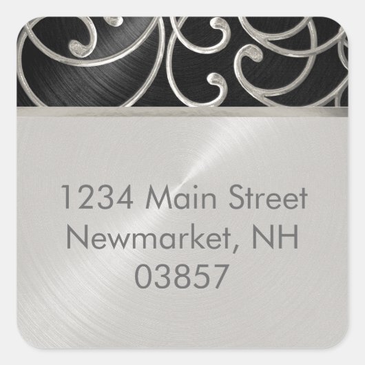 キンセアニェラ黒銀のフィリグリーの渦巻き スクエアシール (正面)
