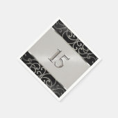 キンセアニェラ黒銀のフィリグリーの渦巻き スタンダードカクテルナプキン (角)
