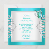 キンセアニェラ15かわいらしティール(緑がかった色)ブルーバタフライティアラ 招待状 (裏面)