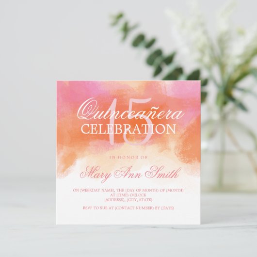 キンセアニェラ15の誕生日の夏の青の水彩画 招待状 (スタンド正面)