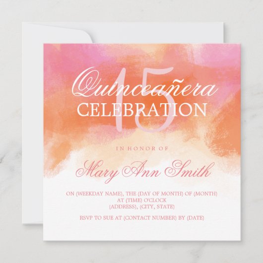 キンセアニェラ15の誕生日の夏の青の水彩画 招待状 (正面)