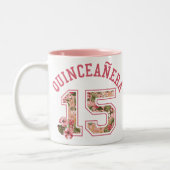 キンセアニェラ15の運動ピンクの花柄 ツートーンマグカップ (左)