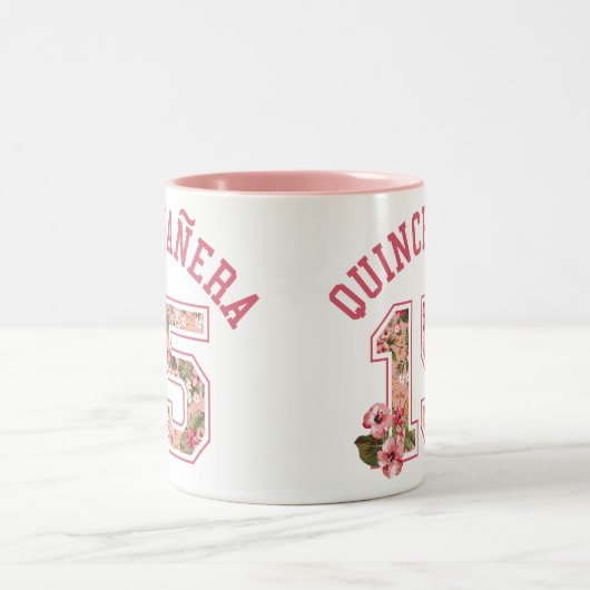 キンセアニェラ15の運動ピンクの花柄 ツートーンマグカップ (中央)