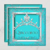 キンセアニェラ15ターコイズシルバーティアラ15パーティー 招待状 (正面/裏面)