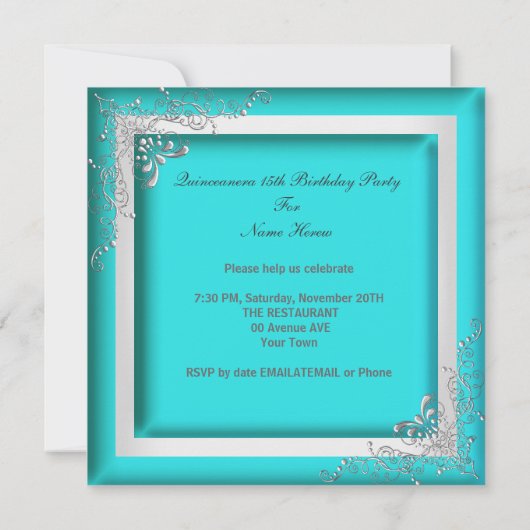 キンセアニェラ15ターコイズシルバーティアラ15パーティー 招待状 (裏面)