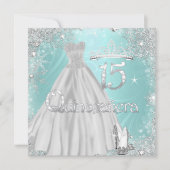 キンセアニェラ15ティール(緑がかった色)シルバースノーフレークパーティー 招待状 (正面)