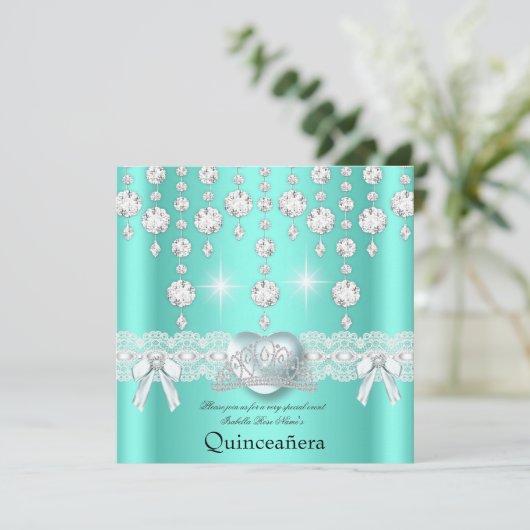 キンセアニェラ15ティール（緑がかった色）シルバーハートダイヤモンド 招待状 (スタンド正面)