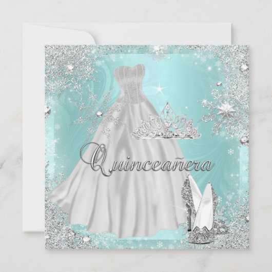 キンセアニェラ15ティール(緑がかった色)シルバーバースデーパーティー 招待状 (正面)