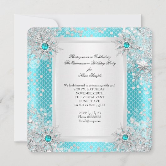 キンセアニェラ15ティール（緑がかった色）ブルーウィンターワンダーランド 招待状 (裏面)