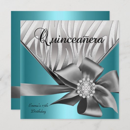 キンセアニェラ15ティール（緑がかった色）ブルーシルバーグレイ 招待状 (正面/裏面)