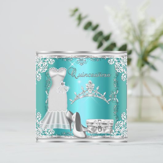 キンセアニェラ15ティール（緑がかった色）ブルーシルバーダイヤモンドティアラ 招待状 (スタンド正面)