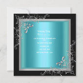 キンセアニェラ15ティール（緑がかった色）ブルーシルバーティアラブラック 招待状 (裏面)