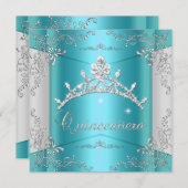 キンセアニェラ15ティール（緑がかった色）ブルーシルバーティアラ 招待状 (正面/裏面)