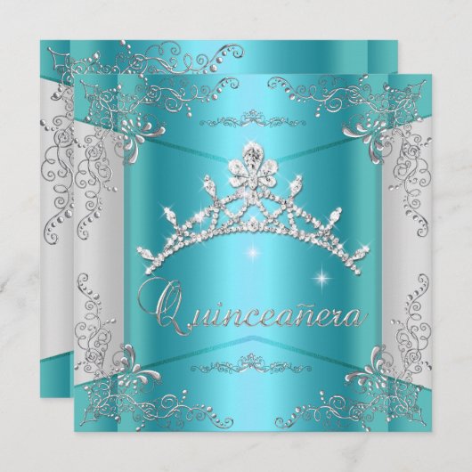 キンセアニェラ15ティール(緑がかった色)ブルーシルバーティアラ 招待状 (正面/裏面)