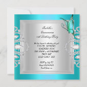 キンセアニェラ15ティール(緑がかった色)ブルーシルバーバタフライティアラ 招待状 (裏面)