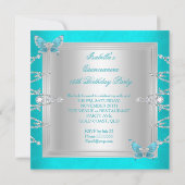 キンセアニェラ15ティール（緑がかった色）ブルーシルバーバタフライティアラ 招待状 (裏面)