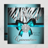 キンセアニェラ15ティール(緑がかった色)ブルーブラックゼブラシルバーボウ 招待状 (正面/裏面)