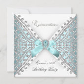 キンセアニェラ15ティール（緑がかった色）ブルーホワイトダイヤフェイクモンド 招待状 (正面)