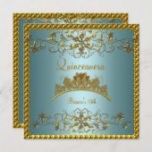 キンセアニェラ15ティール（緑がかった色）ブルー金ゴールドティアラ 招待状 (正面/裏面)