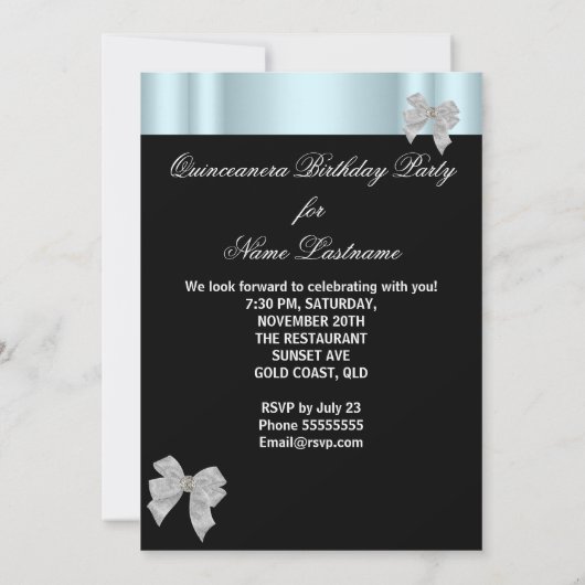 キンセアニェラ15ティール(緑がかった色)白黒レース写真 招待状 (裏面)