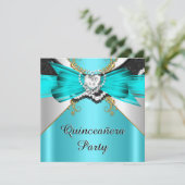 キンセアニェラ15ティール(緑がかった色)金ゴールドレースジュエルドパーティー 招待状 (スタンド正面)